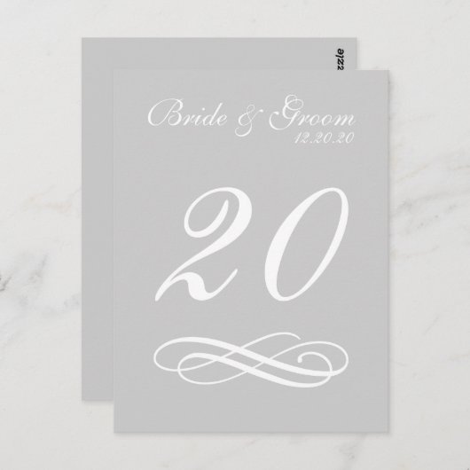 Script Flourish Tafelnummers (Zilver / Wit) (Voorkant / Achterkant)