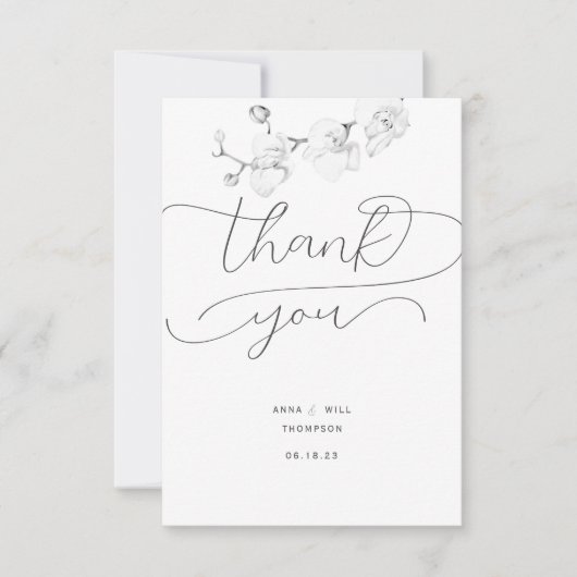 Script Flourishes Orchid Photo Weddenschap Bedankt (Voorkant)