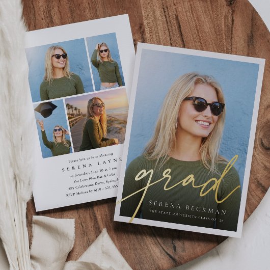 Script Foil Photo Graduation Announcement & Invite Folie Uitnodiging