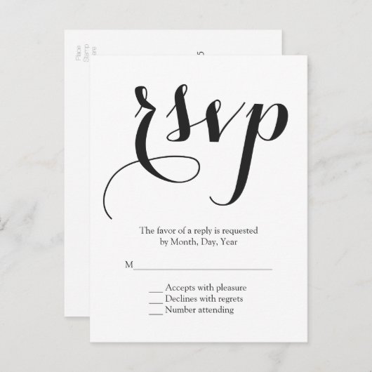 Script Font bruiloft RSVP Uitnodiging Briefkaart (Voorkant / Achterkant)