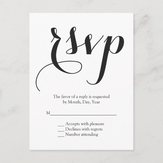 Script Font bruiloft RSVP Uitnodiging Briefkaart (Voorkant)