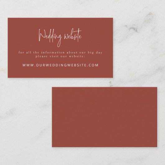 Script Font Modern Terracotta Wedding Website Informatiekaartje (Voorkant / Achterkant)