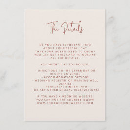 Script Font Modern Wedding Terracotta & Cream Informatiekaartje