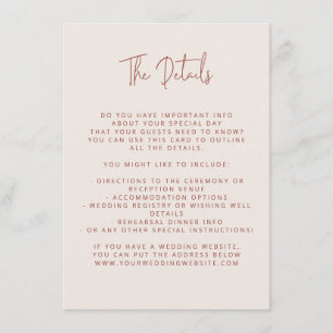 Script Font Modern Wedding Terracotta & Cream Informatiekaartje