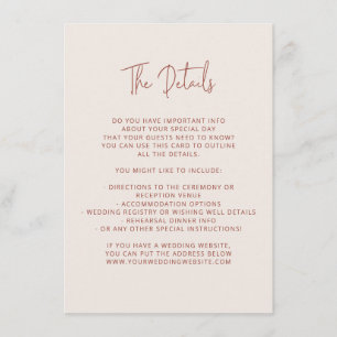 Script Font Modern Wedding Terracotta & Cream Informatiekaartje