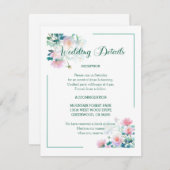 Script Font Pastel Garden Flowers Wedding Informatiekaartje (Voorkant / Achterkant)