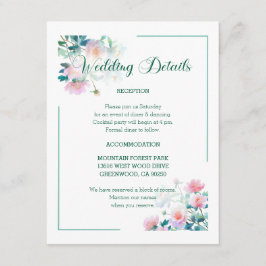 Script Font Pastel Garden Flowers Wedding Informatiekaartje