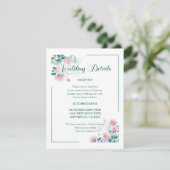 Script Font Pastel Garden Flowers Wedding Informatiekaartje (Staand voorkant)