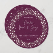 Script Font Peace Love+Joy Sparing Lights Feestdagenkaart (Voorkant / Achterkant)