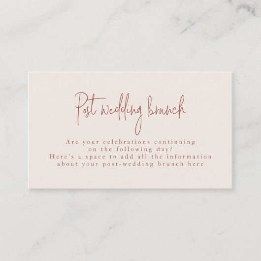 Script Font Terracotta & Cream Post Wedding Brunch Informatiekaartje (Voorkant)