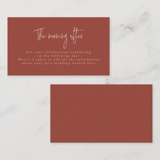 Script Font Terracotta & Cream Post Wedding Brunch Informatiekaartje (Voorkant / Achterkant)