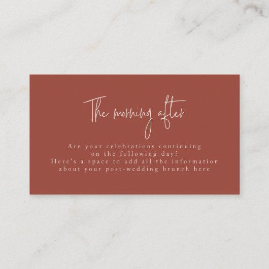 Script Font Terracotta & Cream Post Wedding Brunch Informatiekaartje (Voorkant)