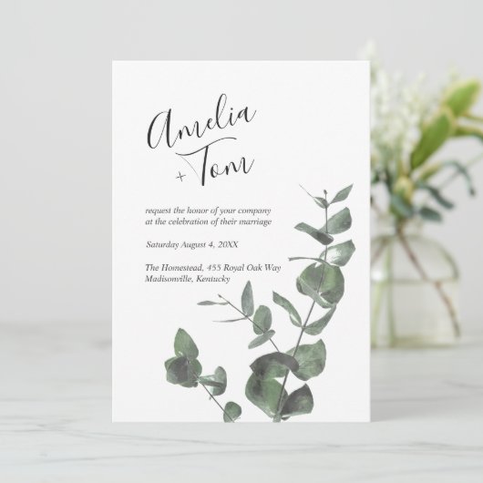 Script Font Waterverf Greenery Branch Wedding Kaart (Staand voorkant)
