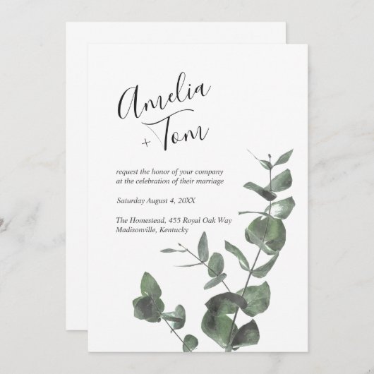 Script Font Waterverf Greenery Branch Wedding Kaart (Voorkant / Achterkant)