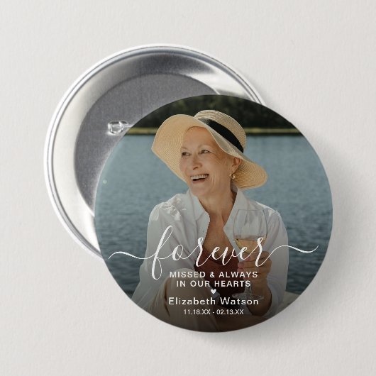 Script Forever Missed' Photo Memorial  Ronde Button 7,6 Cm (Voorkant /achterkant)