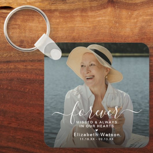 Script Forever Missed' Photo Memorial  Sleutelhanger (Voorkant)