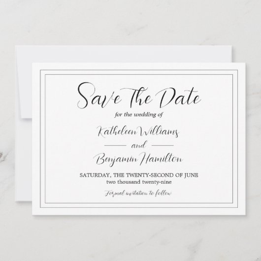 Script Formele Zwart-wit foto bruiloft Save The Date (Voorkant)