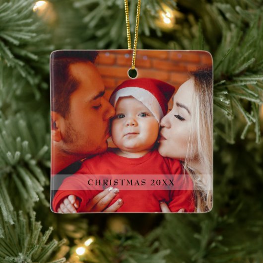 Script Foto Baby's Eerste Kerstmis Sneeuwvlokken Keramisch Ornament (Boom)