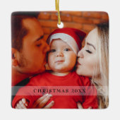 Script Foto Baby's Eerste Kerstmis Sneeuwvlokken Keramisch Ornament (Voorkant)
