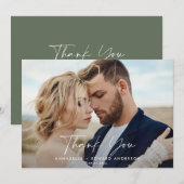 Script foto bruiloft bedankt salie groen modern kaart (Voorkant / Achterkant)