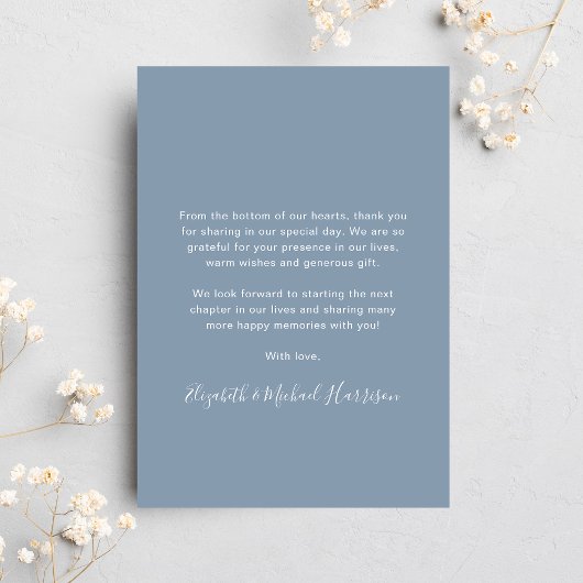 Script Foto Overlay Dusty Blue Wedding Bedankkaart