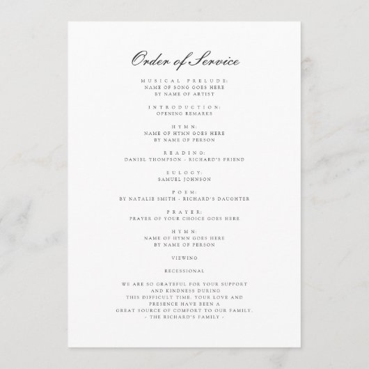 Script Foto Viering Van Het Leven Funeral Programm Programmakaart (Achterkant)
