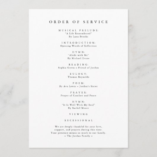 Script Funeral Memorial Order of Service Goedkoop Programmakaart (Achterkant)