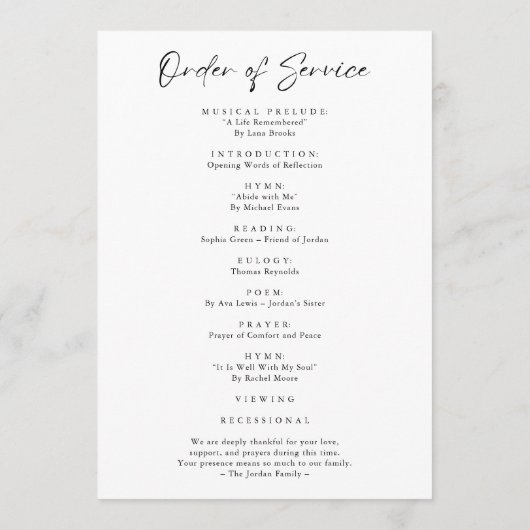 Script Funeral Memorial Order of Service goedkoop Programmakaart (Achterkant)
