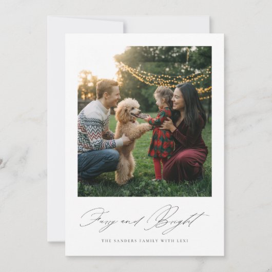 Script Furry & Bright Dog Moderne familiefoto Feestdagenkaart (Voorkant)