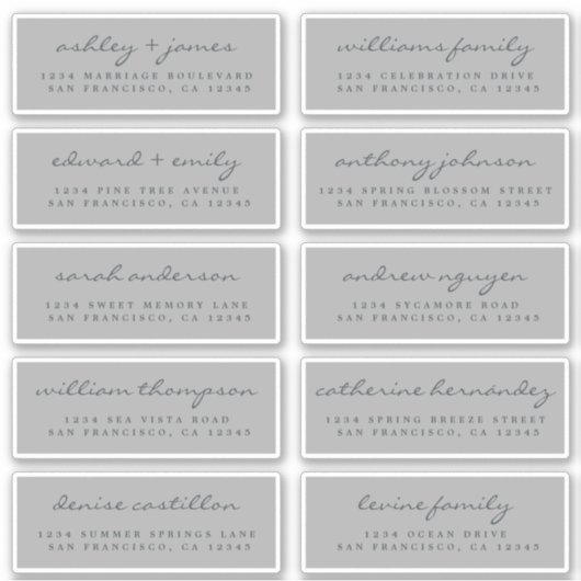 Script Gast Adresetiketten BESTEL 6" of 8" vel! Sticker (Voorkant)