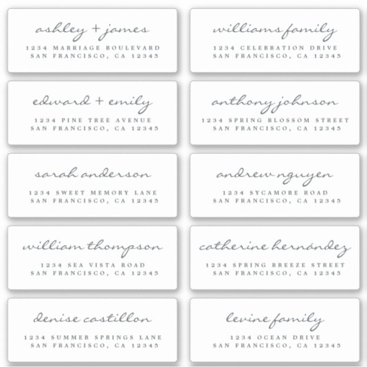 Script Gast Adresetiketten BESTEL 6" of 8" vel! Sticker (Voorkant)