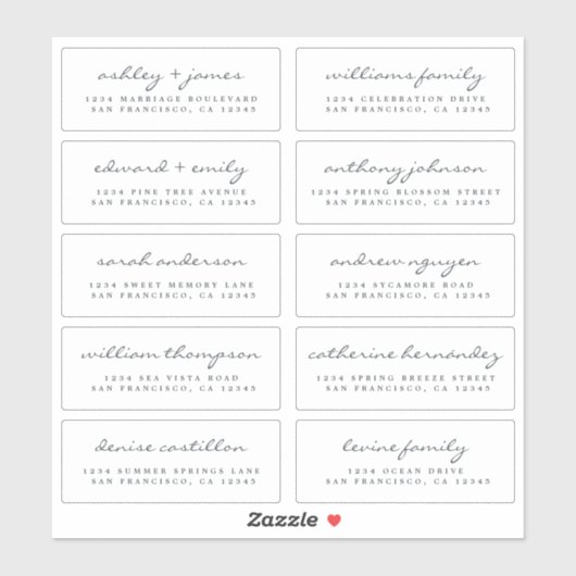 Script Gast Adresetiketten BESTEL 6" of 8" vel! Sticker (Vel)