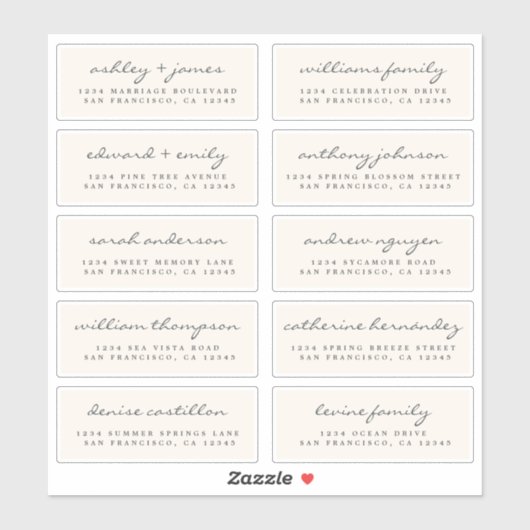 Script Gast Adresetiketten BESTEL 6" of 8" vel! Sticker (Vel)