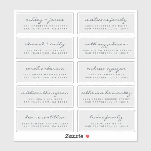 Script Gast Adresetiketten BESTEL 6" of 8" vel! Sticker (Vel)