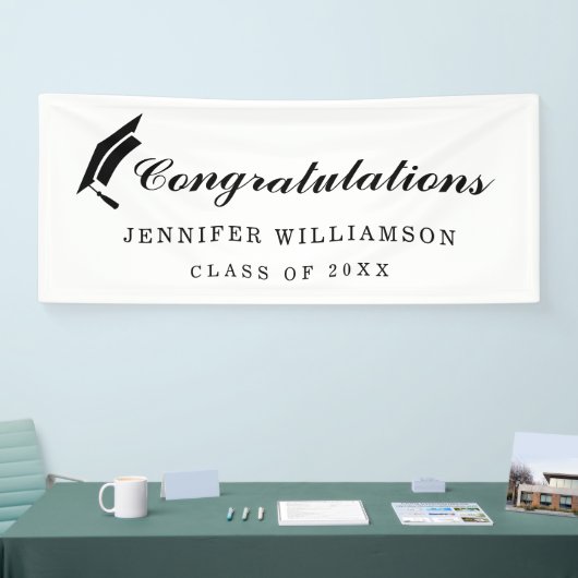 Script Gefeliciteerd Afstuderen Zwart-wit Spandoek (Beurs)