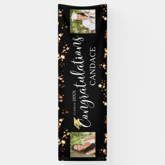 Script GEFELICITEERD Photo Stars Zwart Spandoek (Verticaal)