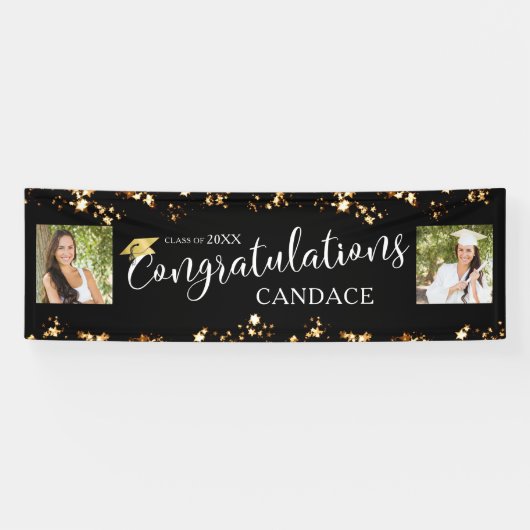 Script GEFELICITEERD Photo Stars Zwart Spandoek (Horizontaal)