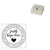 Script Geloof Hoop Liefde Ronde Naam & Terugkeerad Rubberstempel (Gestempeld)