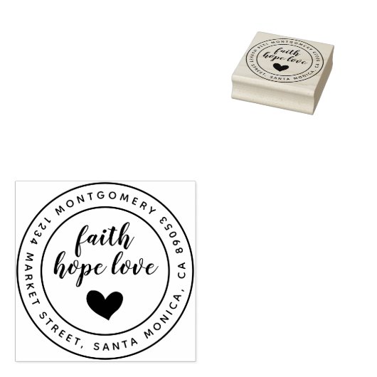 Script Geloof Hoop Liefde Ronde Naam & Terugkeerad Rubberstempel (Gestempeld)