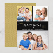 Script Gelukkig Nieuwjaar Typografie 3 Foto's Feestdagenkaart (Voorkant / Achterkant)