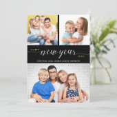 Script Gelukkig Nieuwjaar Typografie 3 Foto's Feestdagenkaart (Staand voorkant)