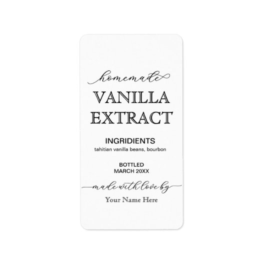 Script gepersonaliseerd zelfgemaakt vanille-extrac etiket (Voorkant)