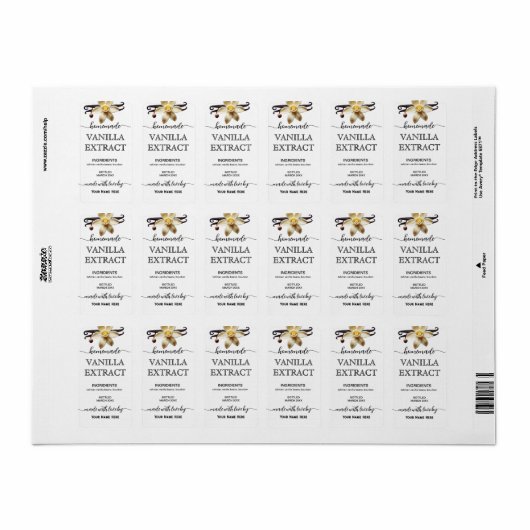 Script gepersonaliseerd zelfgemaakt vanille-extrac etiket (Full Sheet)