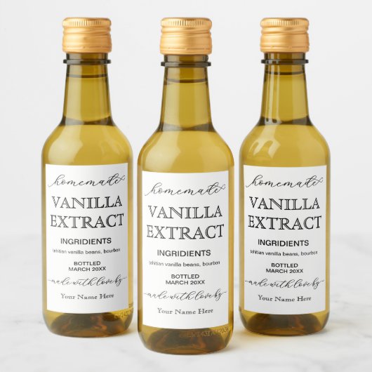 Script gepersonaliseerd zelfgemaakt vanille-extrac wijn etiket (Flessen)