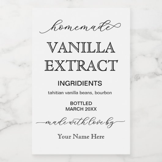 Script gepersonaliseerd zelfgemaakt vanille-extrac wijn etiket (Enkel label)