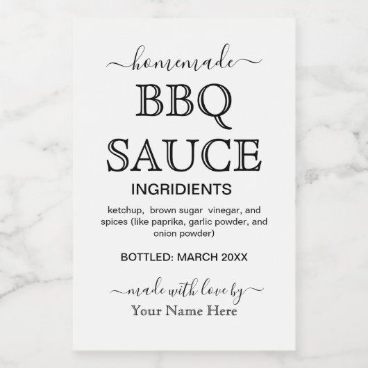Script Gepersonaliseerde Zelfgemaakte BBQ SAUS Lab Wijn Etiket (Enkel label)