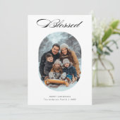 Script gezegende moderne religieuze kerstfoto feestdagenkaart (Staand voorkant)