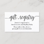 Script Gift Registry Shower Insert Kaart Visitekaartje (Voorkant)