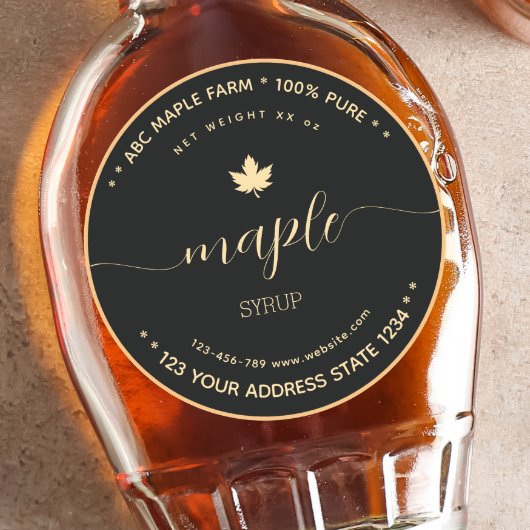 Script Gold and Black maple syrup labels