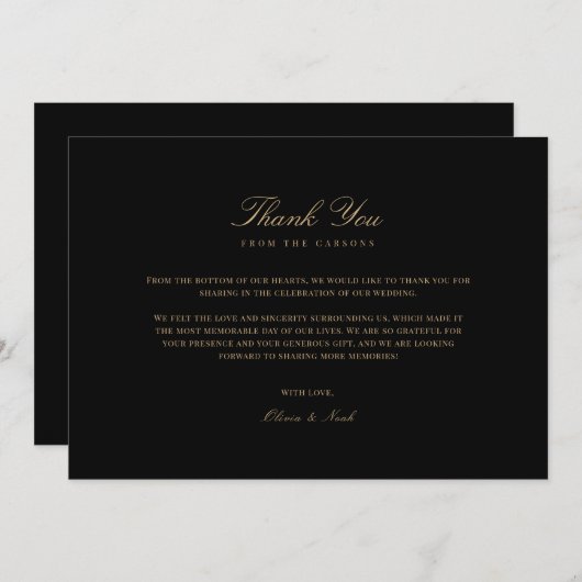 Script Gold & Black Dankkaart Bedankkaart (Voorkant / Achterkant)